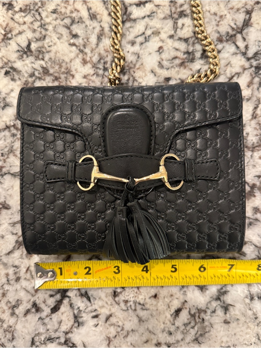 Gucci Emily Black Embossed GG Guccissima Crossbody with Gold Horsebit and Tassel - Picture 6 of 16